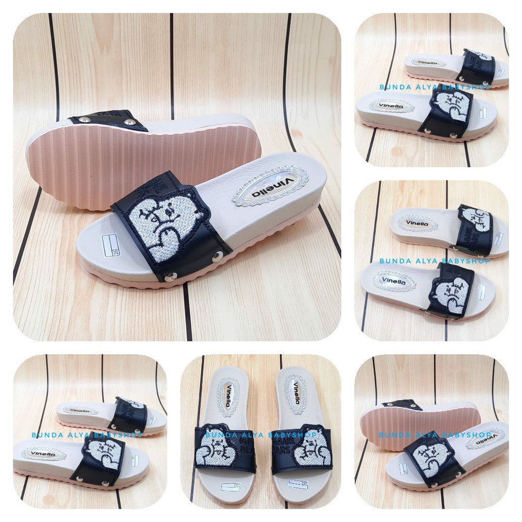 Sendal Anak Perempuan Usia 3 4 5 6 7 Tahun Slop BEAR HITAM SIze 26-35 - Sandal Anak Cewek FlipFlop Anti Licin SALE
