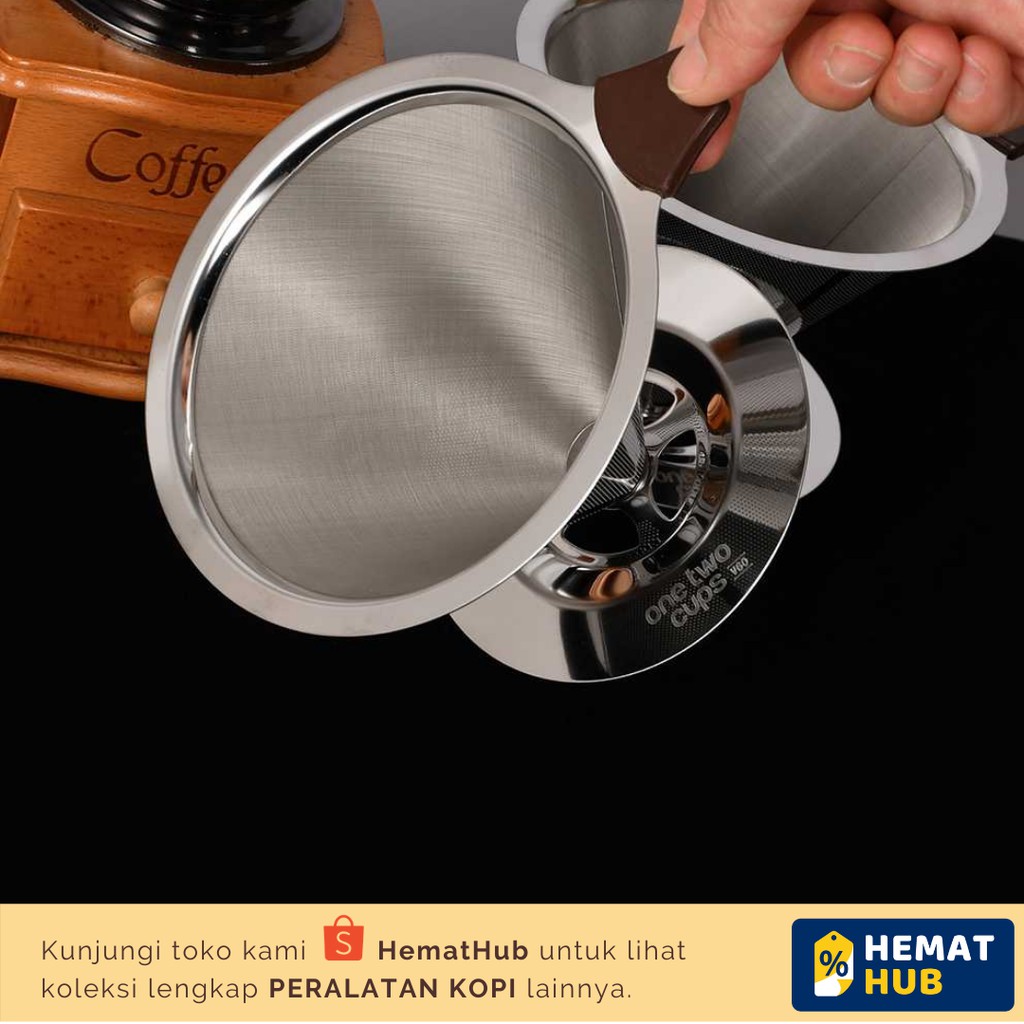 V60 Dripper Set Stainless Steel Paperless Coffee Filter Peralatan Alat  Penyaring Drip Kopi Manual