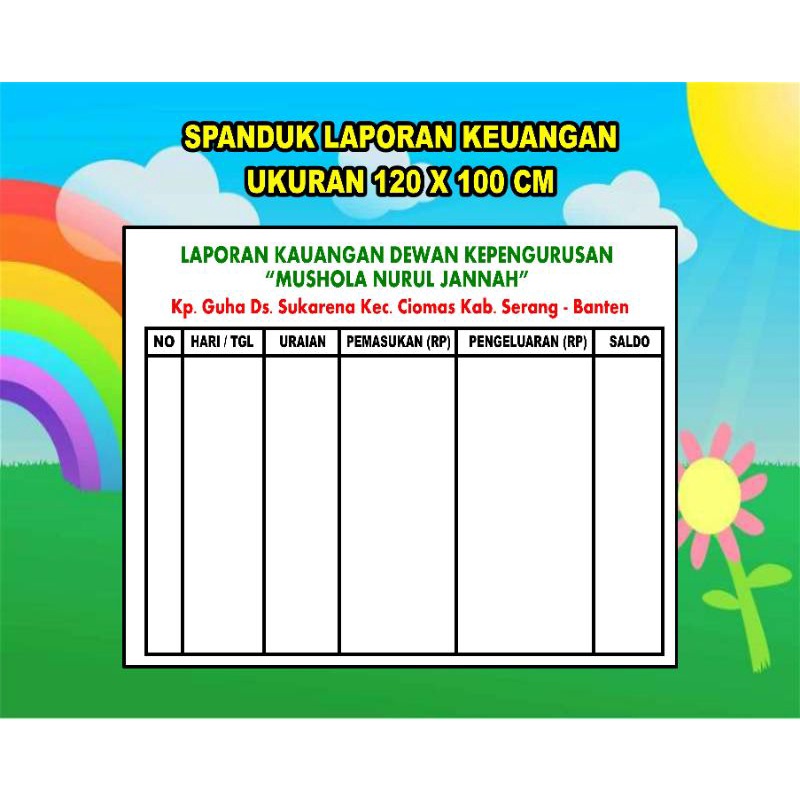 spanduk kepengurusan / spanduk laporan keuangan masjid