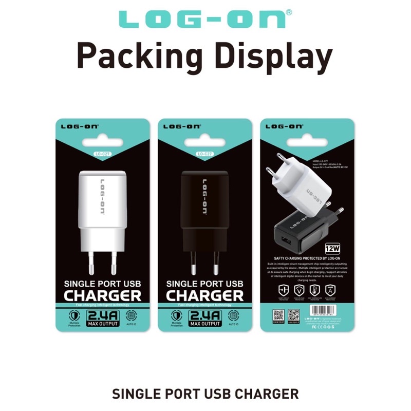 FAST CHARGING ADAPTOR CHARGER - BATOK CHARGER LOG-ON LO-C27 1USB 2.4A