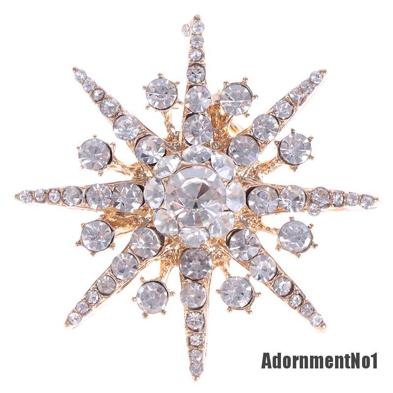 (Adornmentno1) Pin Bros Snowflake Hiasan Kristal + Berlian Imitasi