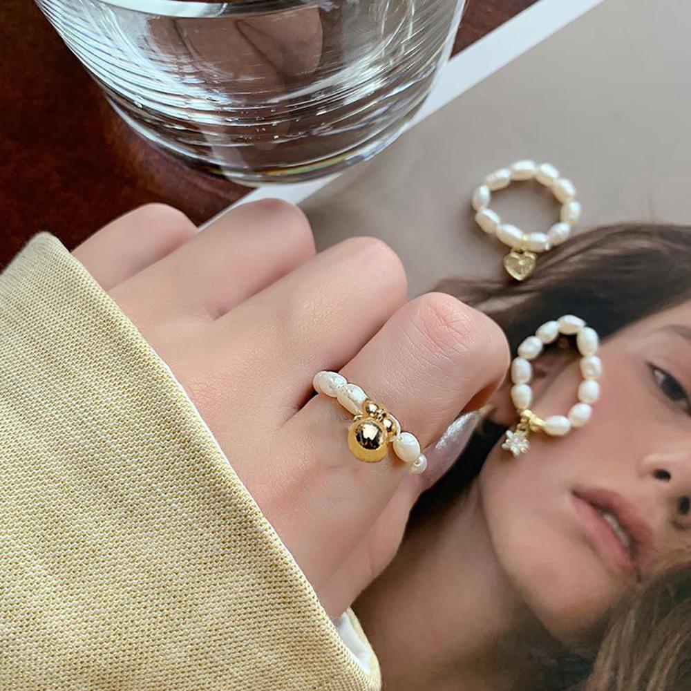 Mxbeauty Cincin Elastis Perhiasan Pesta Trendy Untuk Wanita Tembaga Zircon Pearl Ring