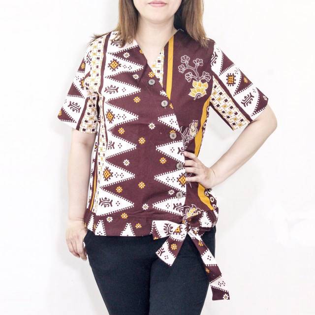 D 15 Baju Batik Wanita Lengan Pendek Model V Neck Bahan Katun Strecth Shopee Indonesia