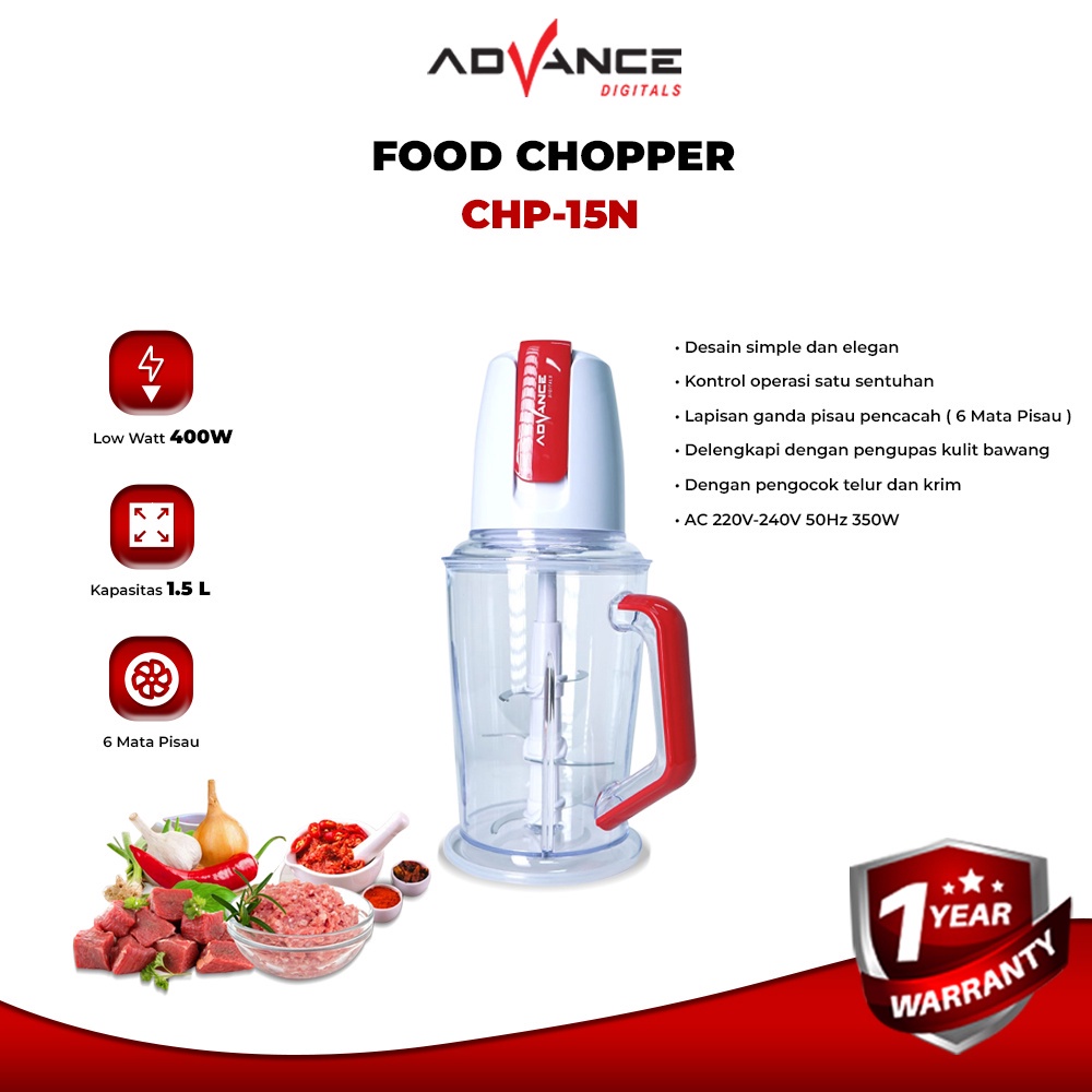 Advance 1.5L food Chopper Elektrik CHP-15N Multifungsi |Garansi Resmi Advance 1 Tahun