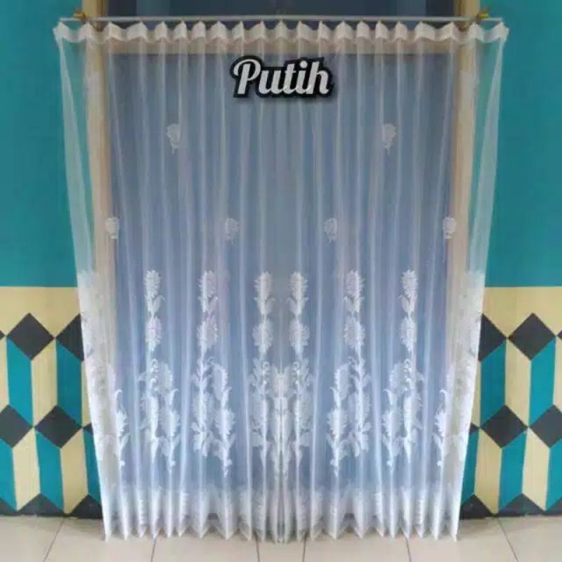 vitrase gorden lapisan gorden siang dalaman gorden vitrase transparan putih motif bunga