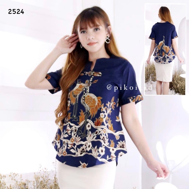 baju batik wanita modern / seragam atasan batik kantor / blouse batik katun lengan pendek murah 020