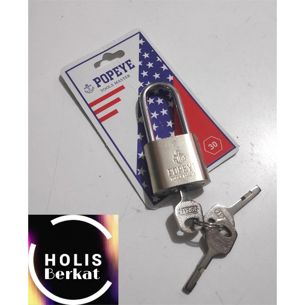 Gembok Popeye / Padlock Stainless Steel 30mm Leher Panjang Murah BANDUNG