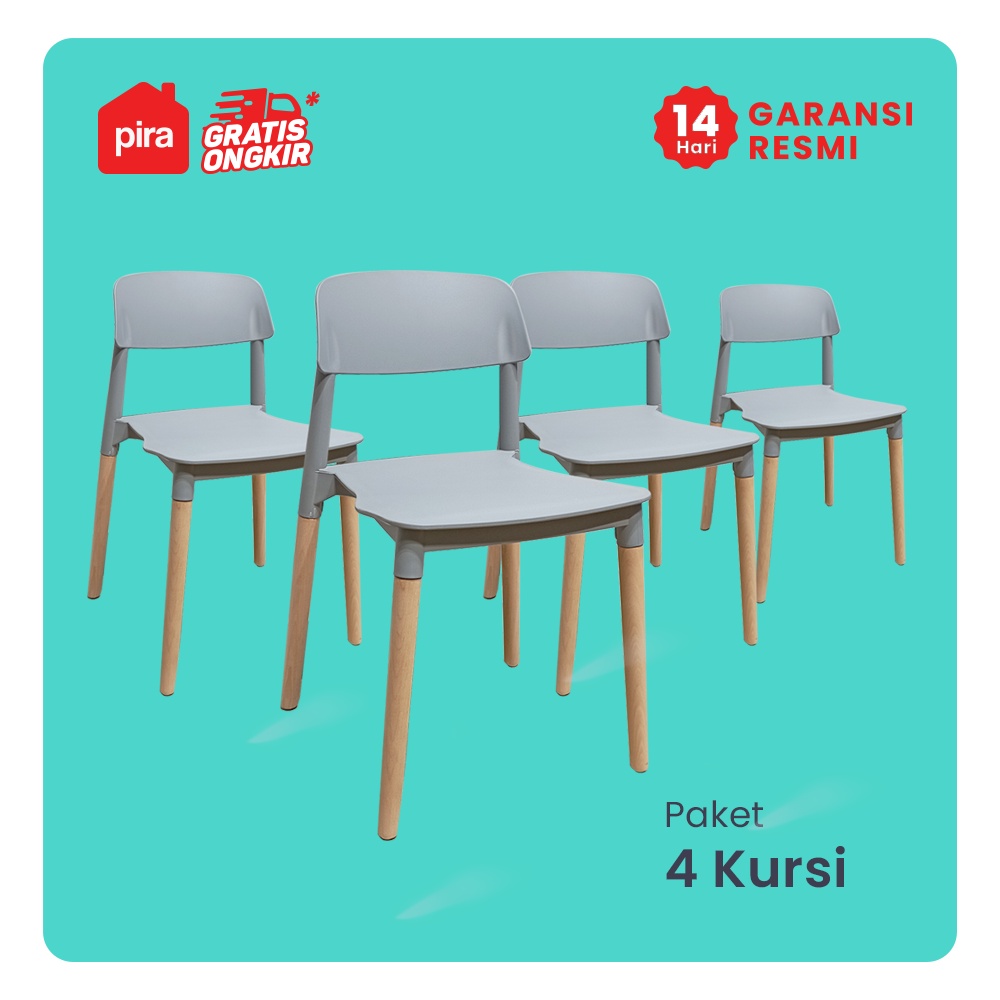 Pira -  Ethan DC Kursi Makan / Kursi Belajar /  Kursi Teras / Kursi Santai / Kursi Cafe-Grey 4 Pcs