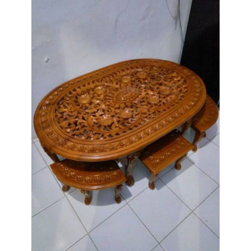 meja makan jati ukir oshin