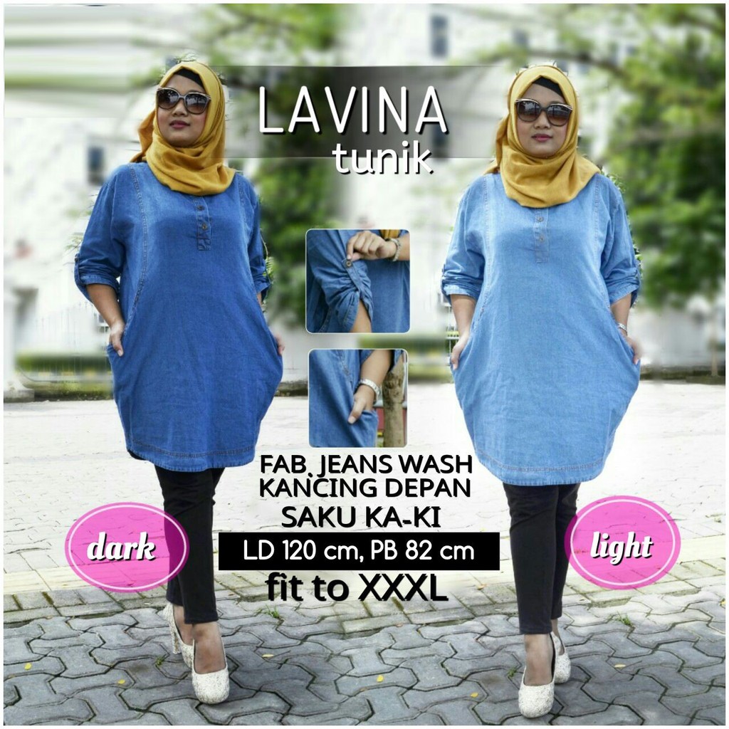 LUNA JUMBO LAVINA TUNIK MUSLIM JEANS ORIGINAL KEKINIAN GBM