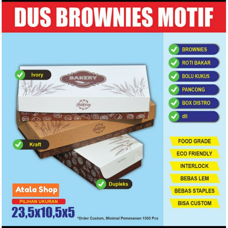 

Dus Box Kotak Kemasan Brownies Roti Bakar Panggang Size 23.5x10.5x5 300gsm