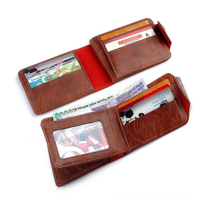 Dompet Lipat Pria Fhasion Kulit PU Kancing Magnet