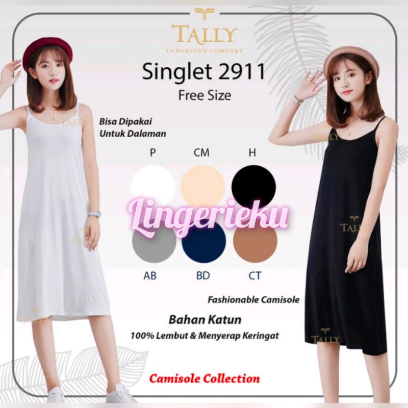 Tally 2911 Tank Top Singlet Panjang Wanita Tali Kecil Fit XL