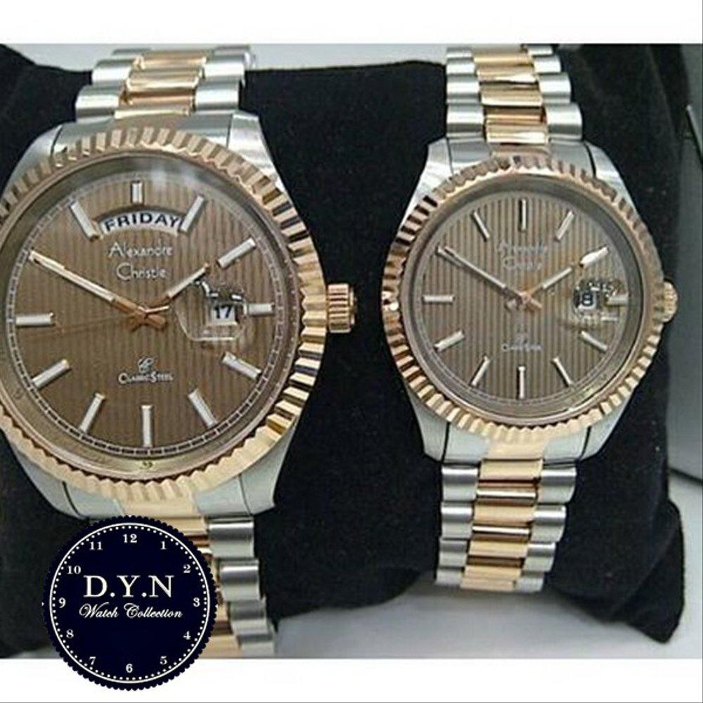 Diskon jam tangan alexandre christie ac 5004 couple silver gold coklat Terbatas
