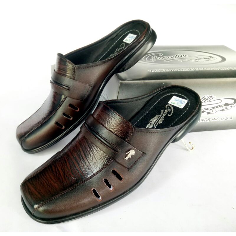 Sandal slop kulit asli pria coklat 38 39 40 41 42 43