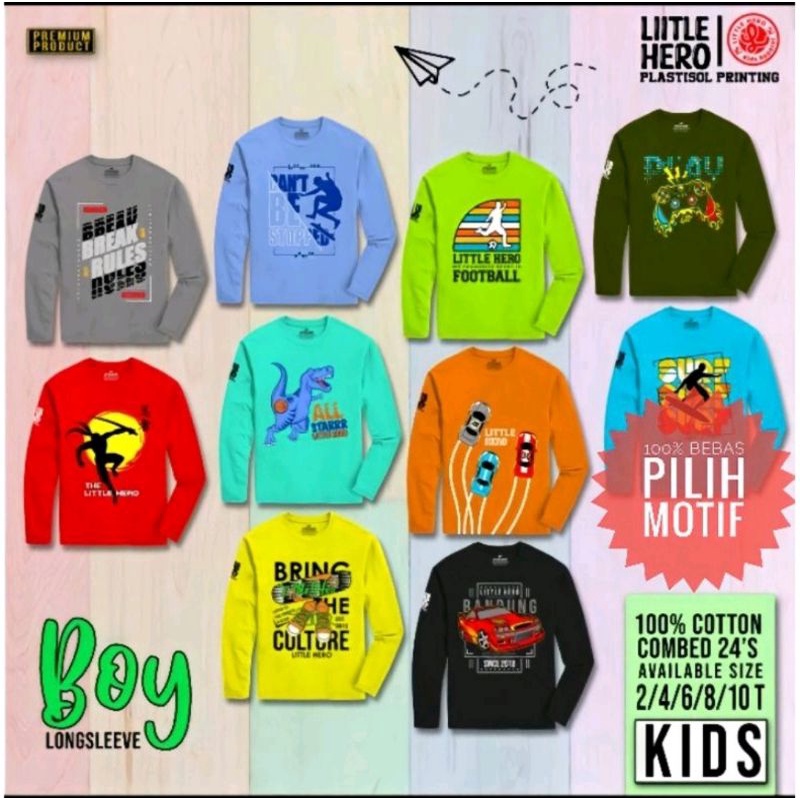 (2-8 tahun) Baju Kaos Anak Laki Laki Cowok Lengan Panjang Little Hero Part 2 2-8 Tahun