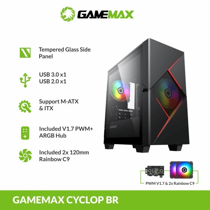 PC Case Gamemax Cyclops Black Red M-ATX with ARGB fan &amp; PWM v1.7