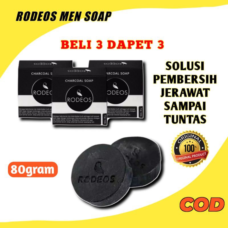 Rodeos Men Sabun Pembersih Wajah Jerawat Pria , Bahan Charcoal Collagen Soap Muka