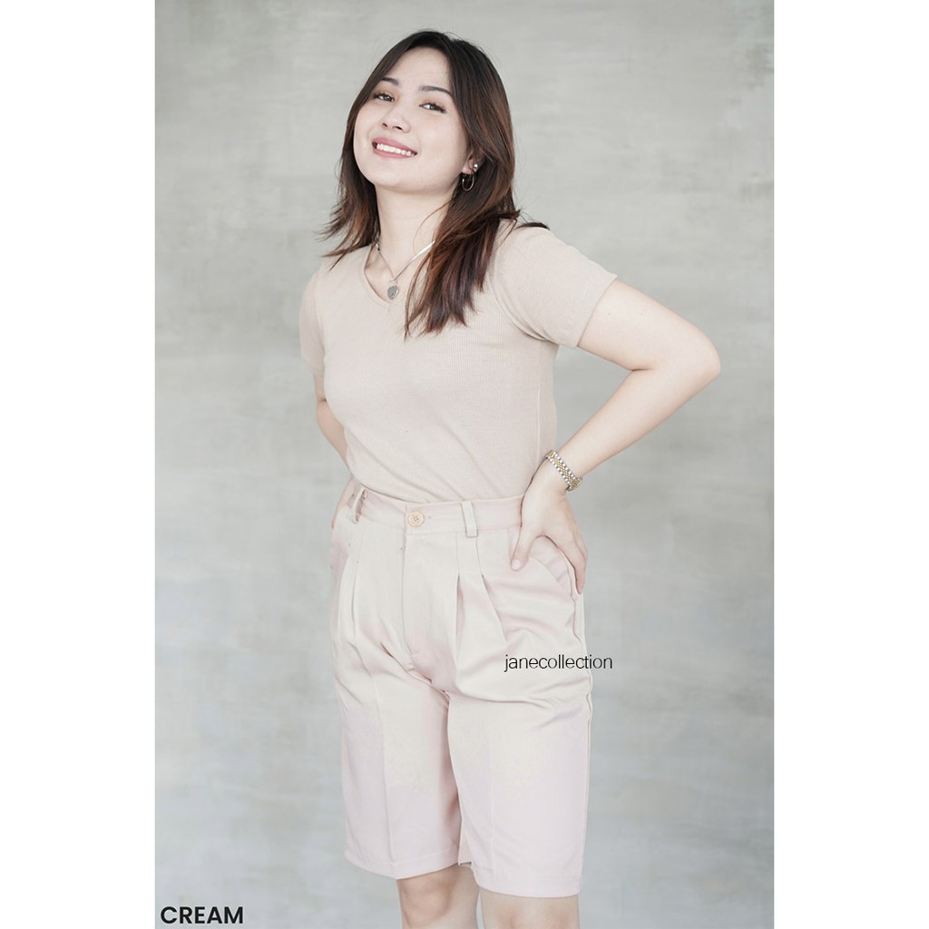 JANE COLLECTION || Celana Pendek Kulot Bawahan Wanita Katun Quincy Pants Hitam Putih Coklat Karet