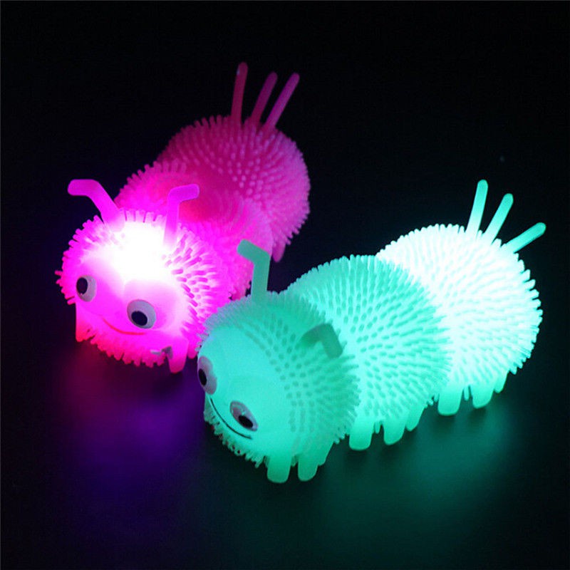 mainan bayi Yoyo Ubur ulat ulet karet lunak nyala Lampu led kelap kelip Puffer Ball anti stres