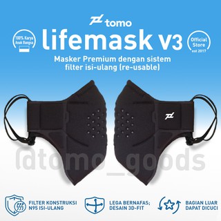 Masker Tomo Lifemask Official Original - Hitam / Masker 3D / Masker Jokowi / Masker Premium