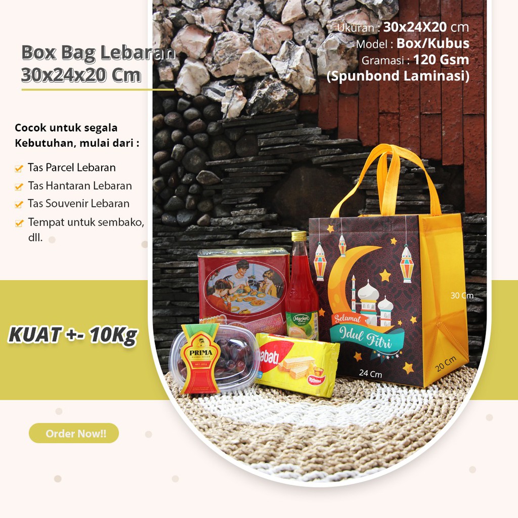 

Tas Bingkisan Lebaran Laminasi Premium | Goodie Bag Idul Fitri | Tas Idul Fitri 30x24x20
