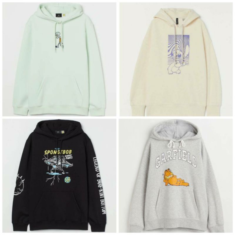 HOODIE H*M ORIGINAL SQUIDWARD /STITCH YELLOW / SPONGEBOB SCAREDY / GARFIELD GREY