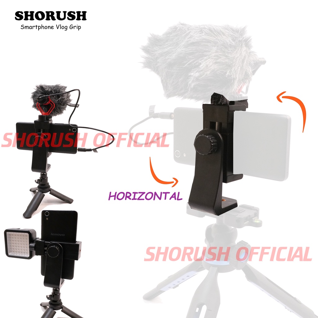 Shorush Holder U 360 VLog Mount With Cold Shoe Smartphone HP Tripod Vlogging