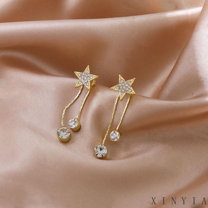 Xia.id Anting Tusuk Gantung Temperament Bahan Sterling Silver 925 Desain Bintang + Rumbai Untuk Wanita