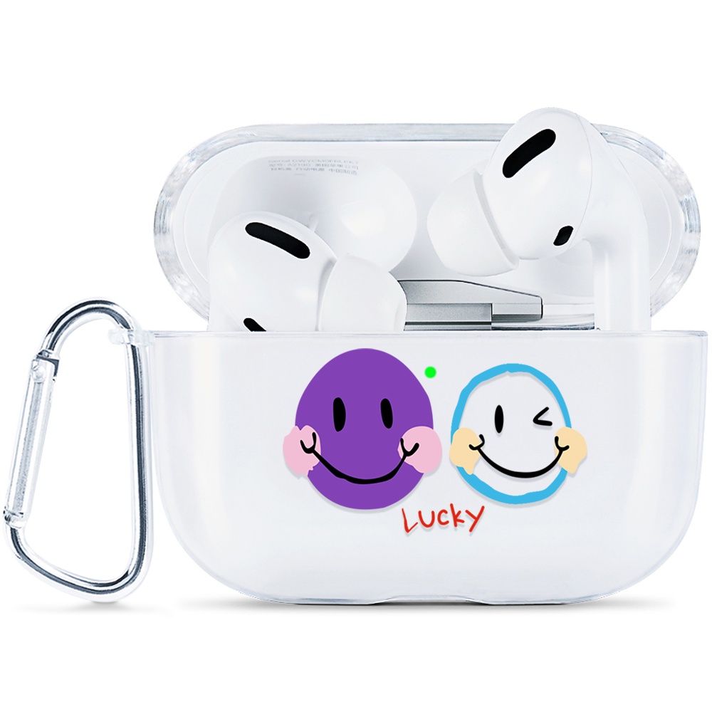 Simple AirPods Pro Case Anti-fall Silicone Soft Case Headset Protection Cover Cute Smile + Lanyar