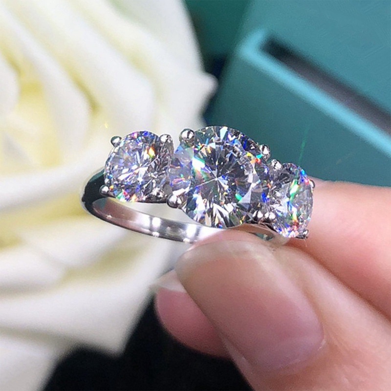 Cincin Kristal Cubic Zirconia AAA Bentuk Bulat Untuk Wanita