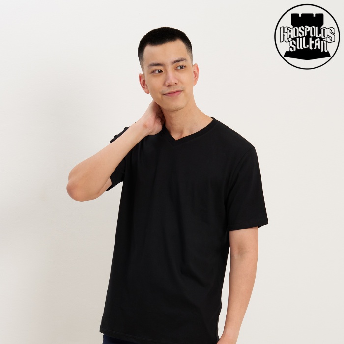 KAOS POLOS VNECK COTTON COMBED 30S KERAH VNECK LENGAN PENDEK HITAM