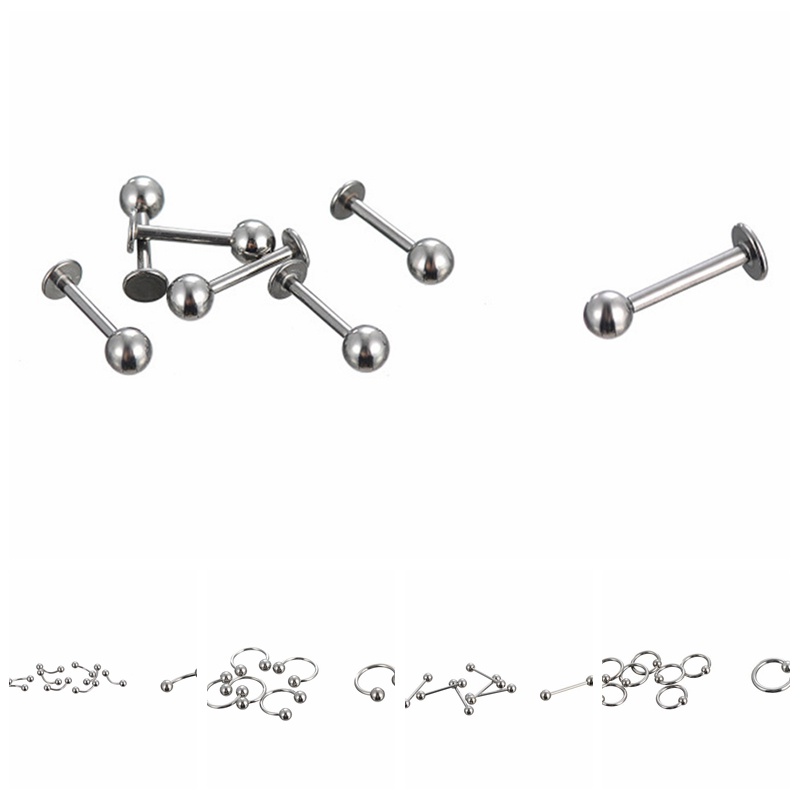 {LUCKID}Stainless Steel Body Piercing Jewelery Eyebrow Tongue Bar Labret Lip Nose Rings