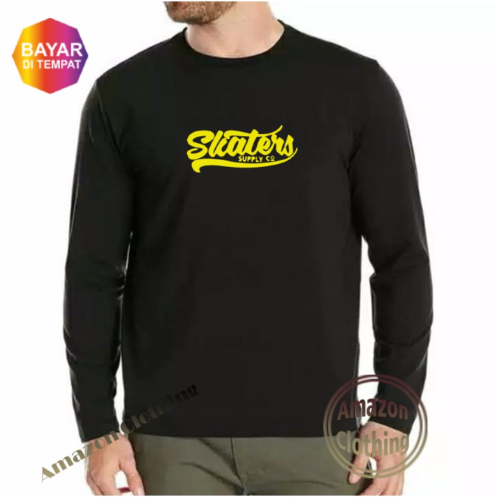 Amazon Clothing Kaos Distro Lengan Panjang Skaters Premium Text Kuning T-Shirt Pria Wanita
