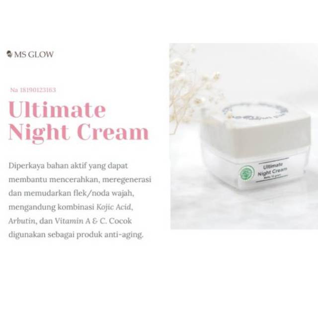 MS Glow Night Cream Ultimate GIRLSNEED77 Krim Malam Membantu Meregenerasikan Kulit Wajah