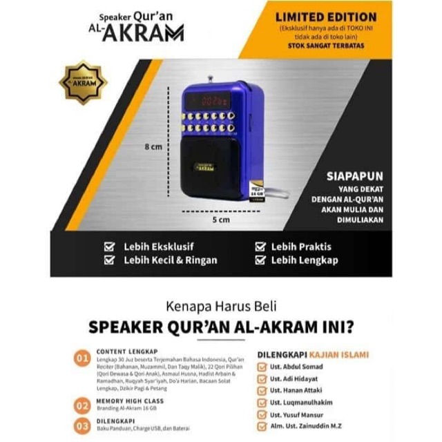 Audio Speaker Quran Al-Akram Mini (Aghnia)