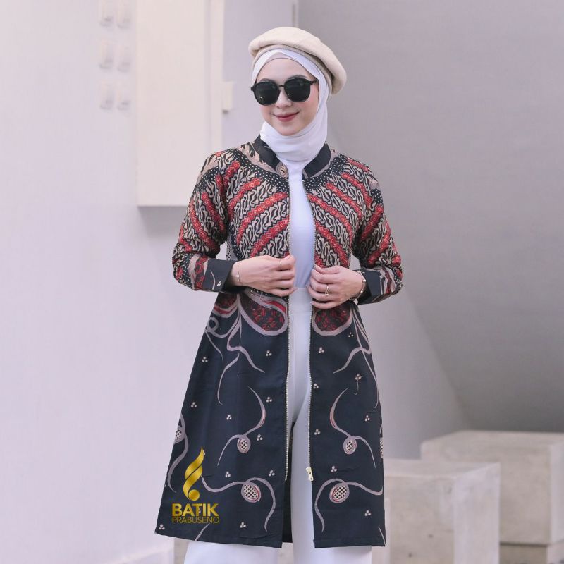PRABUSENO // Ulfa Hitam Tunik Batik Wanita  2 in 1 Batik Modern Full Furing Seragam Batik Kantor Cou