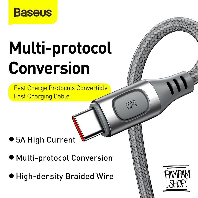 BASEUS ORIGINAL Kabel Data Flash Multiple Huawei 5A 1M Type C Super Charge Adaptive Fast Charging