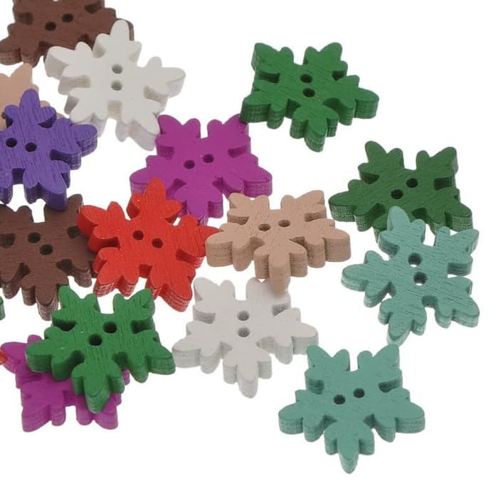 Kancing Kayu Dua Lubang - Snowflake Style (10pcs)