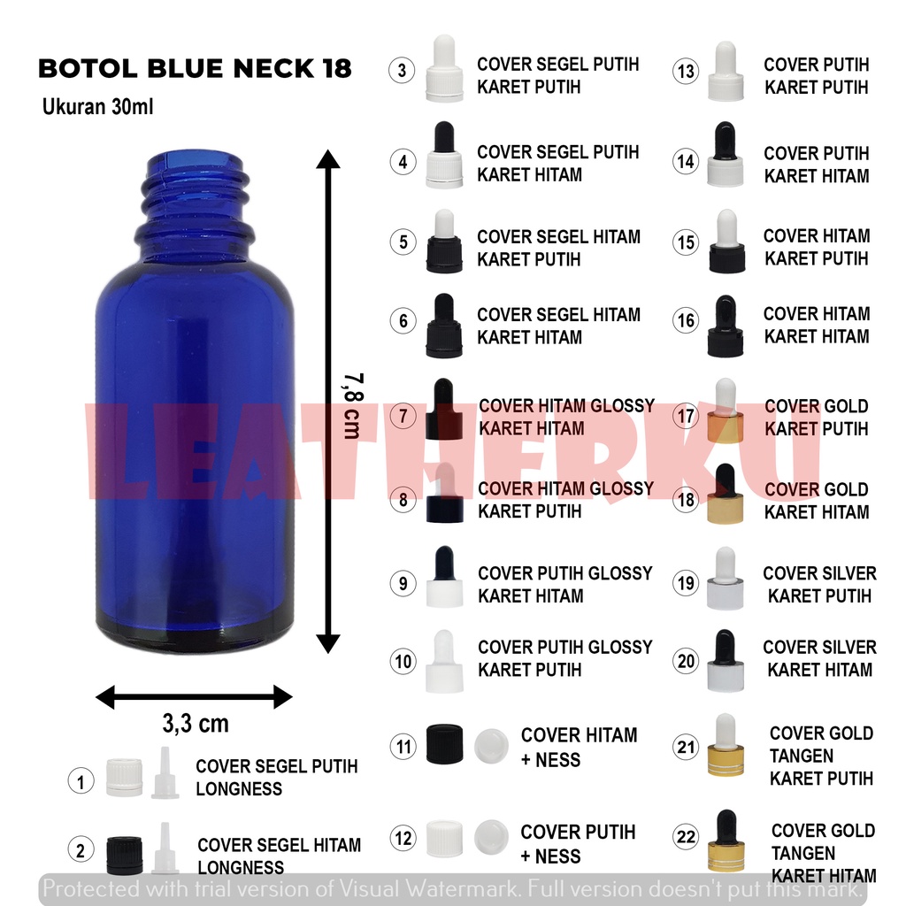 Botol Kaca Pipet Import 30 ML Biru