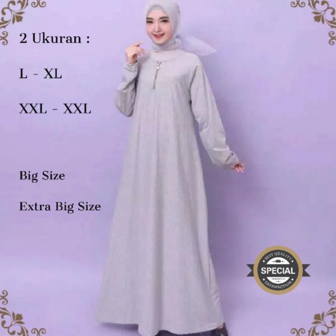Fashion Muslimah Pakaian Wanita Baju Gamis Lebaran Warna Abu Muda 1296 - L - Xl Tamarablerin