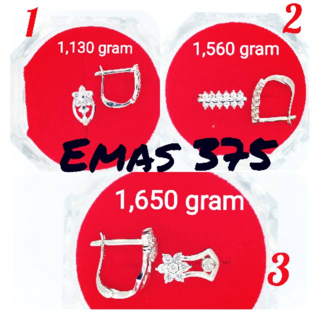 Anting jepit emas putih simple emas ASLI kadar 375