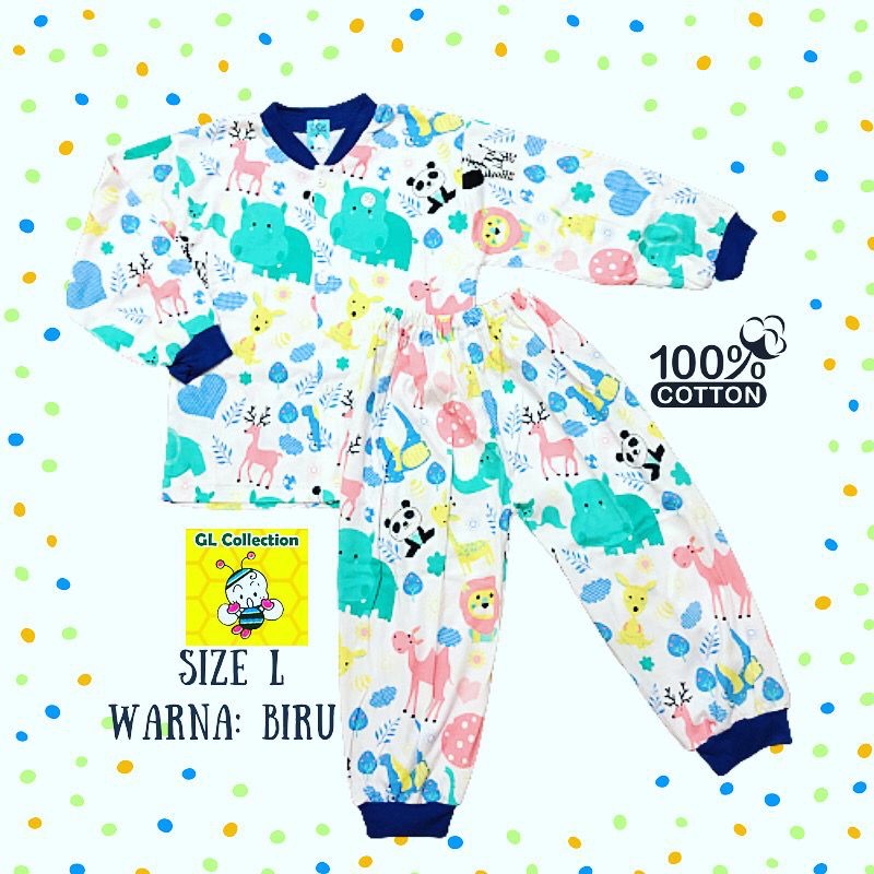 OBRAL! PIYAMA PANJANG BAJU TIDUR ANAK KANCING DEPAN SIZE L (3-4TAHUN) 100%KATUN