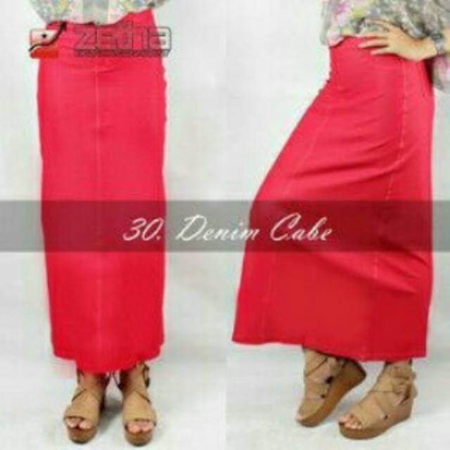 Rok Zetha Denim Warna Merah Cabe