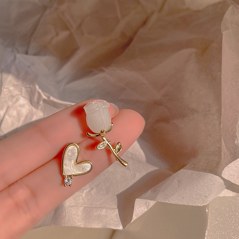 AY(CN) Anting Dan Kalung Mutiara Bentuk Bunga Tulip Warna Putih Untuk Wanita