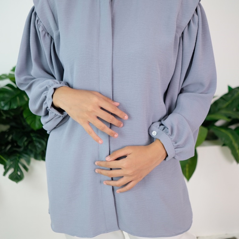 BLOUSE CRINKLE WANITA ATASAN BAJU WANITA BLOUSE ALENA CRINKLE GREY