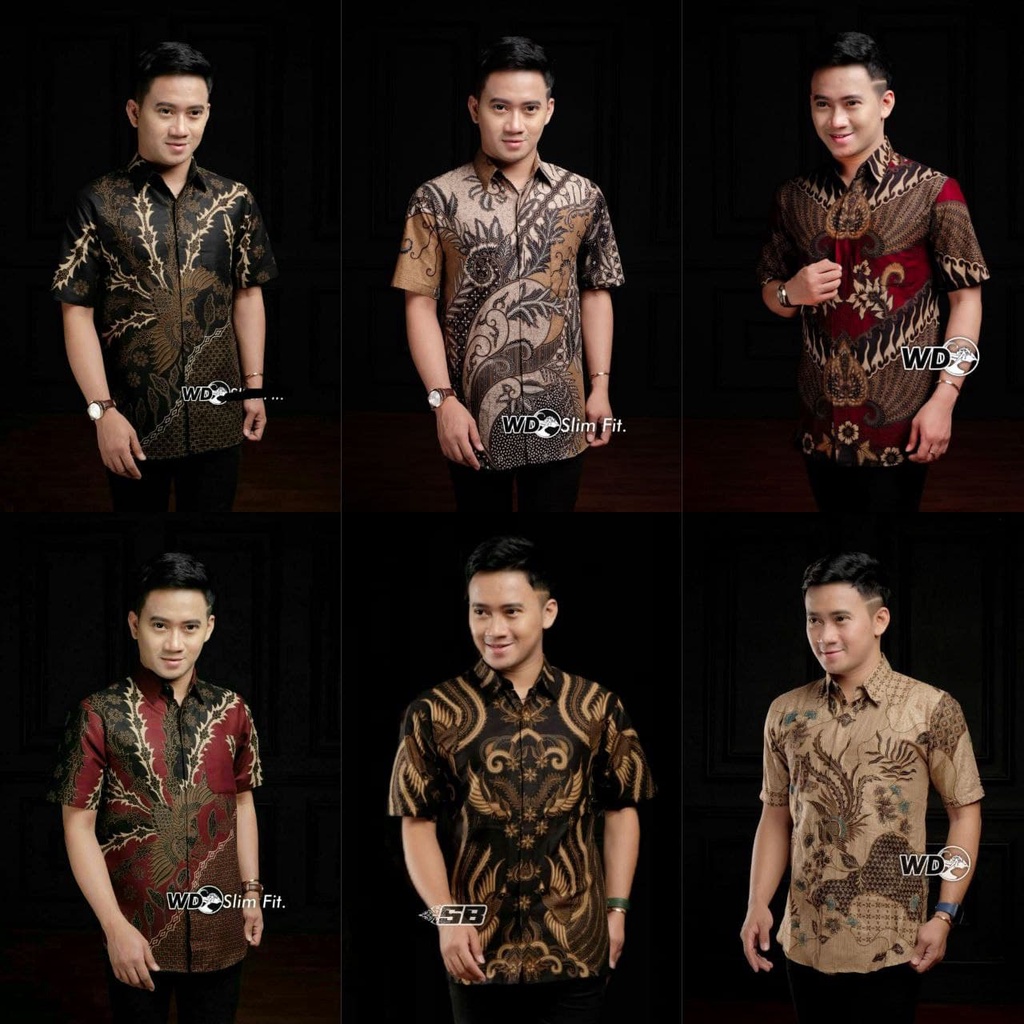 Batik Pria Lengan Pendek Premium BATIK AZMIL HRB026 motif KERATONAN Kode 002 size M L XL XXL