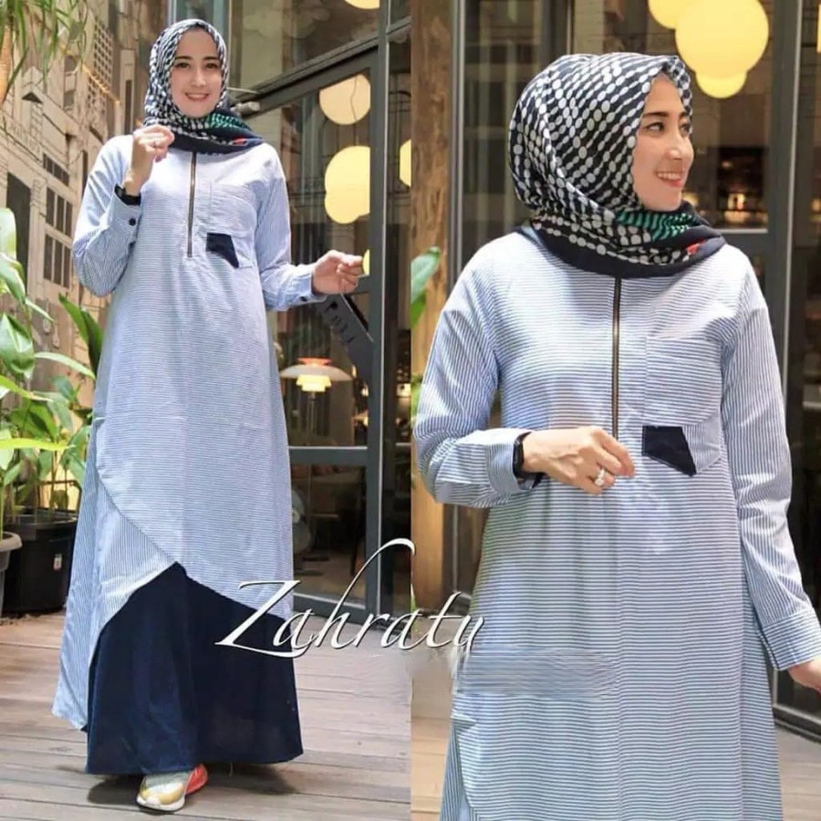 COD - Baju Gamis Syari Terbaru Jumbo S-5L (LD 92-140) Remaja Zahratu Maxi Dress Muslim Wanita Murah-1