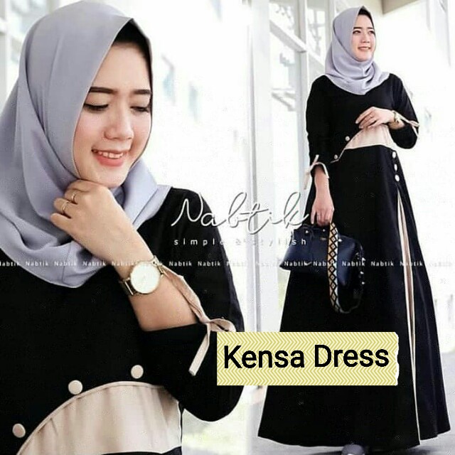 Kensa - Bisa COD Dress Gamis Baju Maxi Long Dress Motif Kancing Lengan Tangan Panjang 2 Warna Kombin