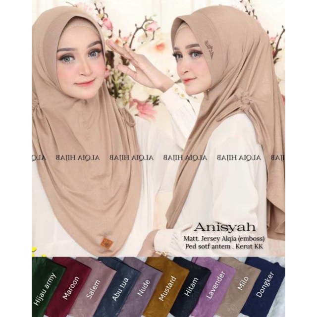 Anisyah Hijab/Hijab jersey embos/Hijab ped soft atem/Hijab aksen kerut